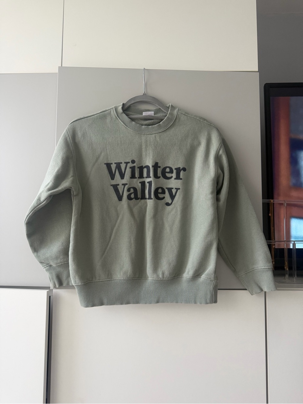 Zara Sage Green Sweatshirt with Black "Winter Valley" Print